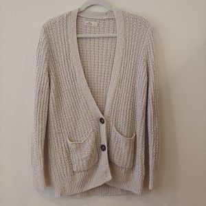 Tan Knit Cardigan Sweater Button Pockets Hollister